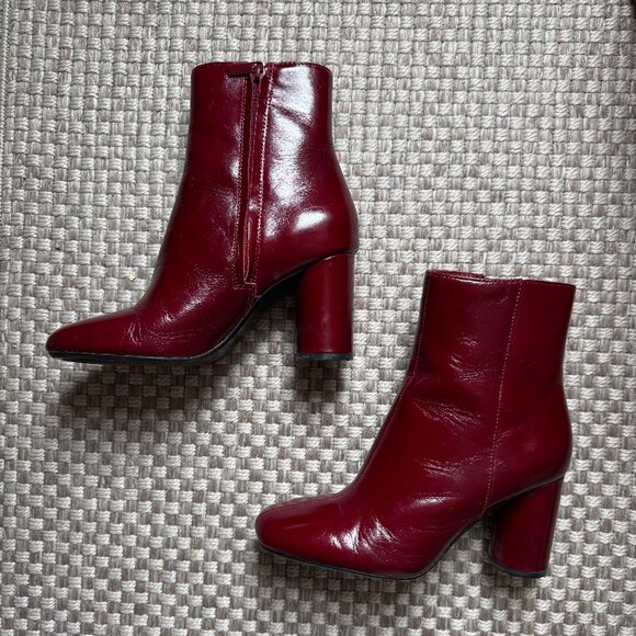 Zara Leather Ankle Boots Burgundy Red - Picture 2 of 8